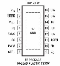 Figura 2 – Pinos del circuito integrado LT3518 utilizado en el proyecto.
