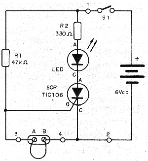 Figura 1 - Diagrama completo de la alarma simple con SCR.
