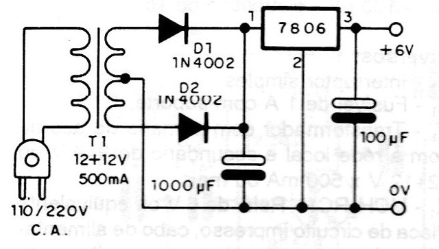Fig. 3 - Fuente de 6 V para el transmisor.
