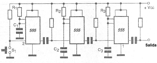 Figura 19 - Circuito de accionamiento secuencial utilizando tres circuitos integrados 555.
