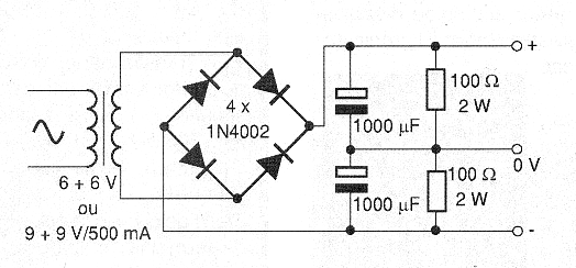 Figura 3 - Fuente simétrica utilizando un transformador con secundario simple.
