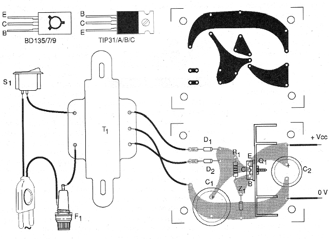 Figura 2 - Placa de circuito impreso para el montaje de la fuente.
