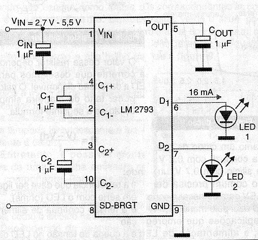 Figura 19 – Doblador de tensión de circuito integrado para alimentar LEDs de tensiones bajas.
