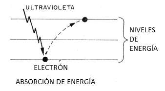 Figura 2: el electrón salta a un nivel de energía más alto
