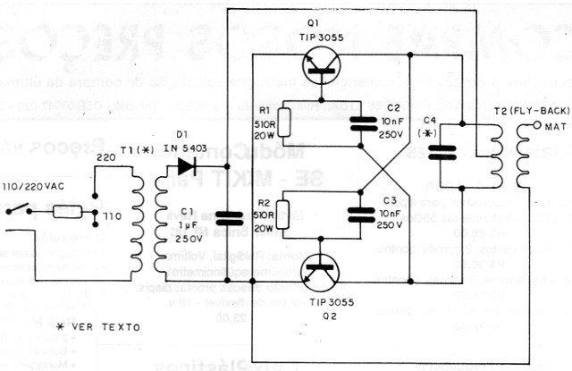 Figura 9 - Circuito de alta potencia con transformador de TV

