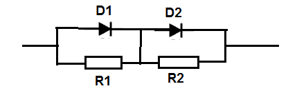    Figura 14 – Uso de los resistores para distribuir la tensión en los diodos de serie
