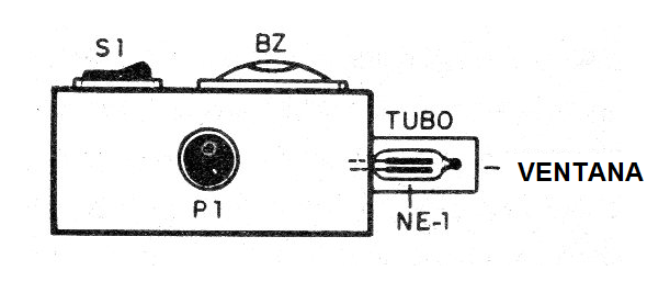 Figura 7 - Montaje de la lámpara de neón en el lado externo de la caja
