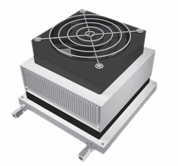 Figura 7 – Disipador térmico con circulación de agua para eliminar el calor generado.
