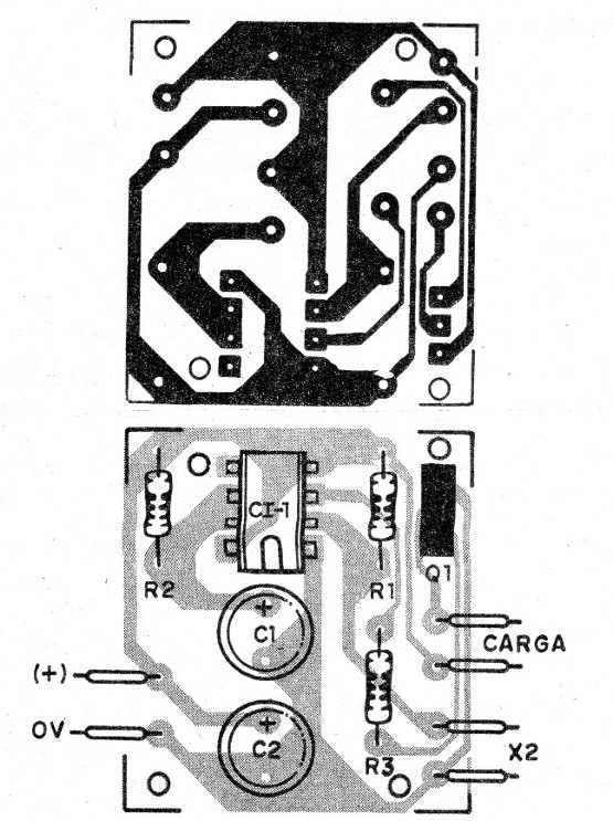    Figura 9 - Placa de circuito impreso para cargas hasta 500 mA
