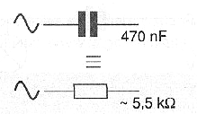 Figura 31 – Un capacitor de 470 nF se compone como un resistor de 5k5 ohm en un circuito de corriente alterna de 60 Hz.
