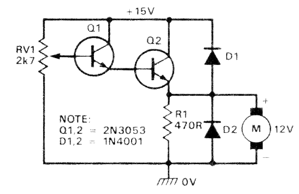 Control de motor de CC con dos transistores 

