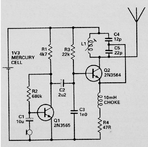 Micro Transmisor Micro de FM con 2 Transistores 
