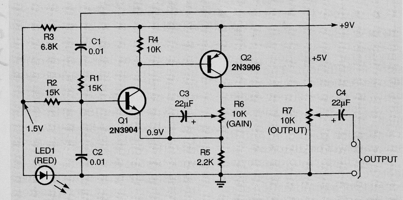 Generador sinusoidal puente de Viena de 1 kHz 
