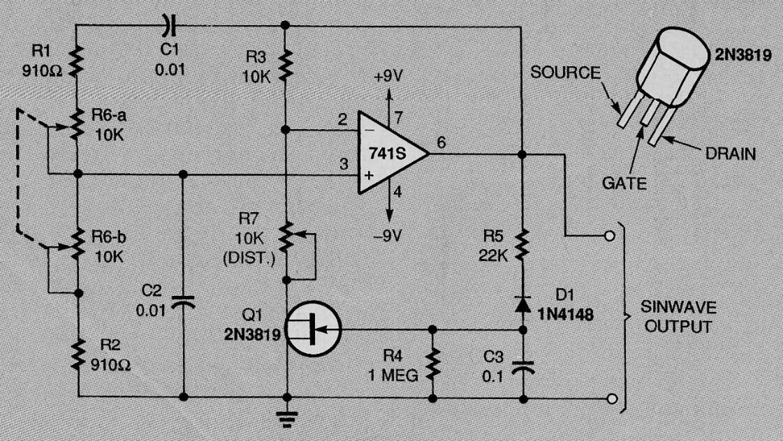 Oscilador de puente de Viena de 1,5 a 15 kHz regulado con FET 
