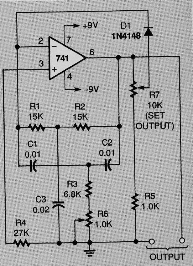 Oscilador T doble con regulación de diodos
