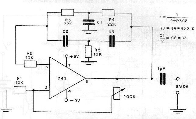 Oscilador doble T con 741 
