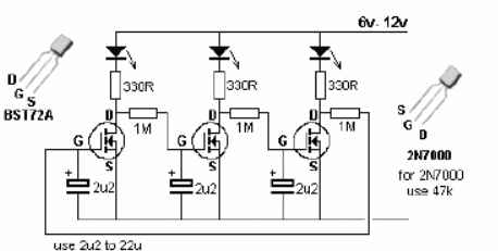 Secuencial de 3 LED con FET 
