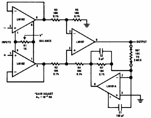 Amplificador diferencial de instrumentación de ganancia variable
