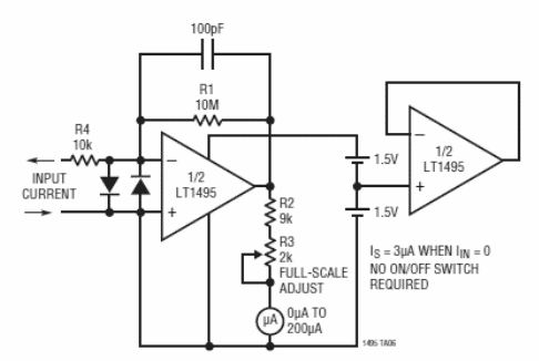 Sensor de corriente 0 a 200 nA 
