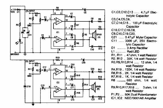 Amplificador NEC de 20 W por canal 
