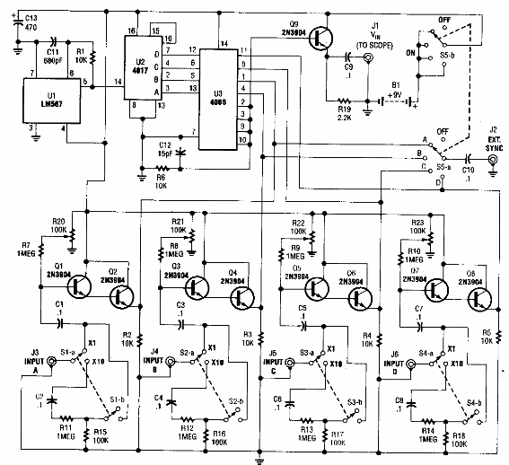 Adaptador para osciloscopio de 4 tiempos 
