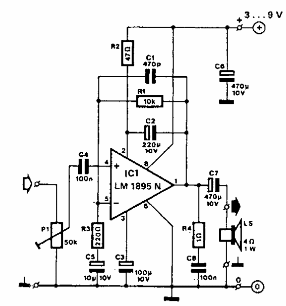 Mini amplificador con LM1895N 
