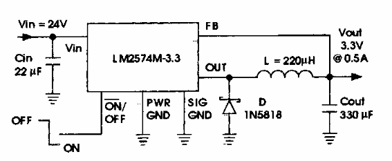 Regulador llaveado de 24 V a 3.3 V 
