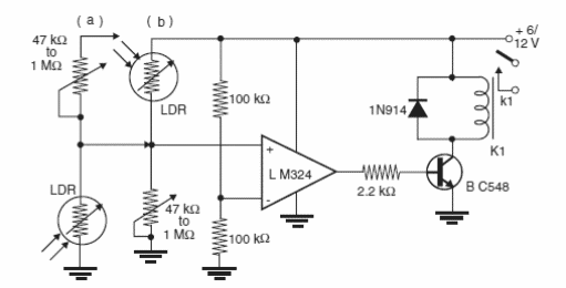 Relé de luces o sombras con LM324 
