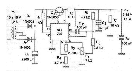 Circuito tradicional con el LM723 
