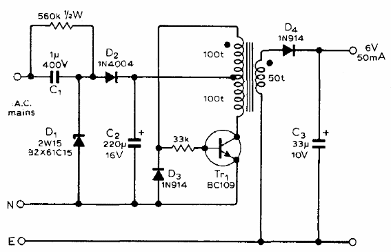 Fuente de alimentación conmutada de 6 V x 50 mA 
