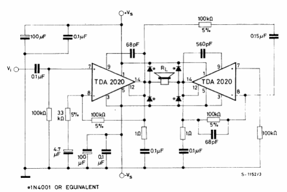 Amplificador BTL de 30 W con TDA2020 
