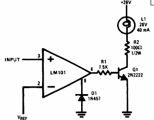 Comparador de 28 V Excitando Lámpara
