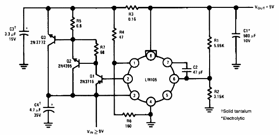 Regulador 5 V x 10 A con LM105 
