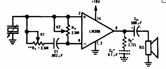 Amplificador LM380 de 2 W con control de tono em modo común 
