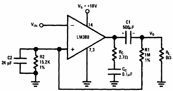 Amplificador LM380 con ganancia 200 
