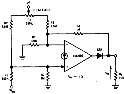 Amplificador LM3900 con ajuste de cero (CIR19339S)