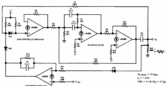 Generador sinusoidal de 1 kHz con LM3900 
