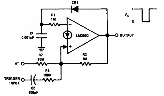 LM3900 monoestable con salida negativa 
