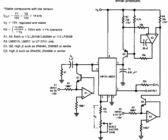 Convertidor de producto de tensiones a frecuencia LM311 
