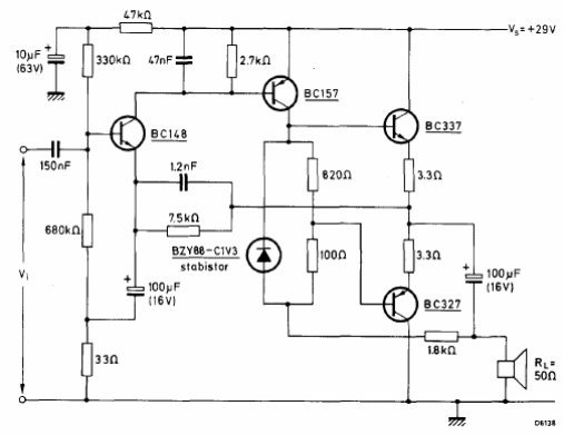 Amplificador de 2,2 W con BC337 y BC327 
