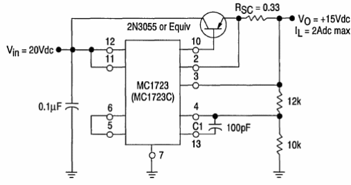 Regulador de 15 V con 2 A MC1723
