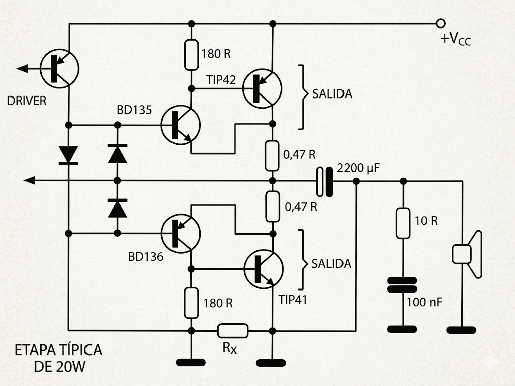 Figura 18 - Etapa con 4 transistores de salida
Figura 18 - Etapa con 4 transistores de salida