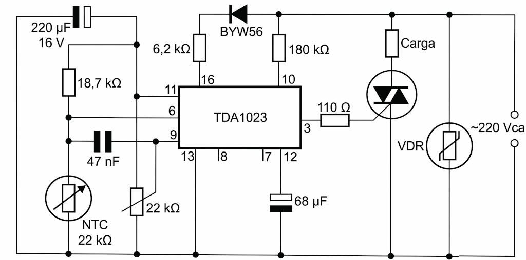 Fig. 27. Circuito para activar el relé en  una banda de temperatura.